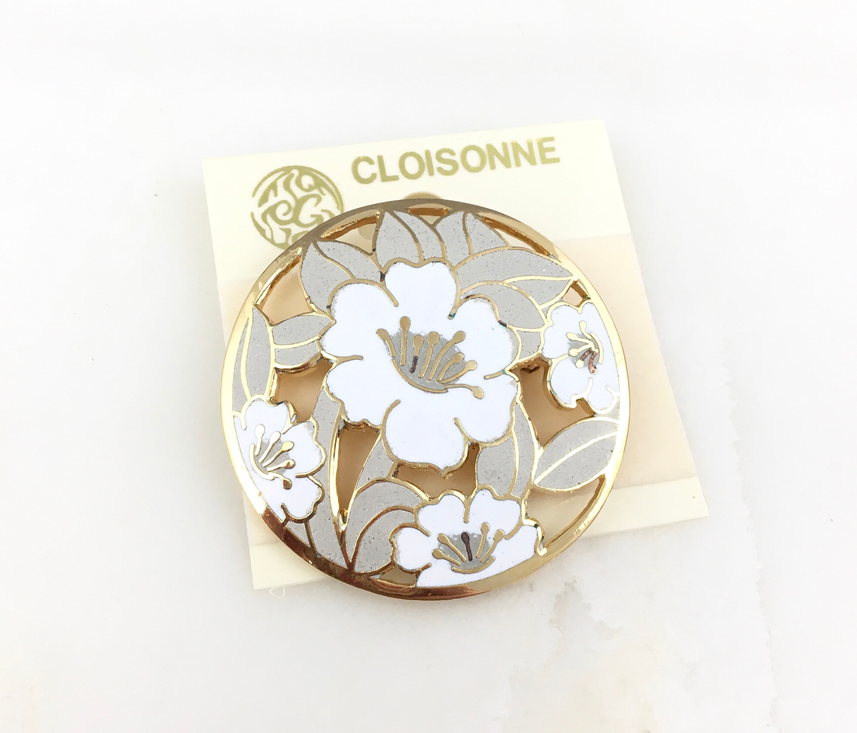 Broche Bijou Vintage En Forme De Couronne - Or émail Cloisonné Fleuri - Pièce *3462