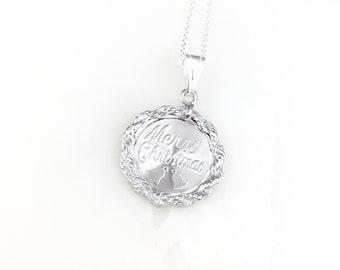 Vintage 925 Sterling Silver Merry Christmas Charm Pendant Necklace