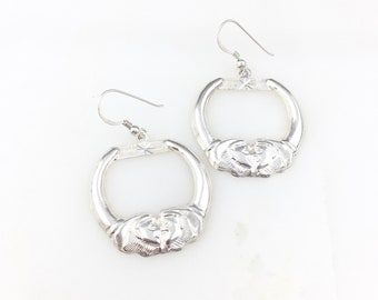 Vintage 925 Sterling Silver Dangle Midcentury Kissing Hoop Earrings