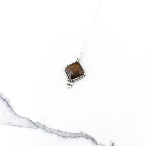 Vintage 925 Sterling Silver Mexico Modernist Orange Crystal Pendant Necklace