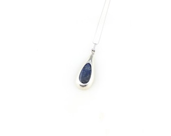 Vintage 925 Sterling Silver Mexico Taxco Modernist Blue Sodalite Pendant Necklace
