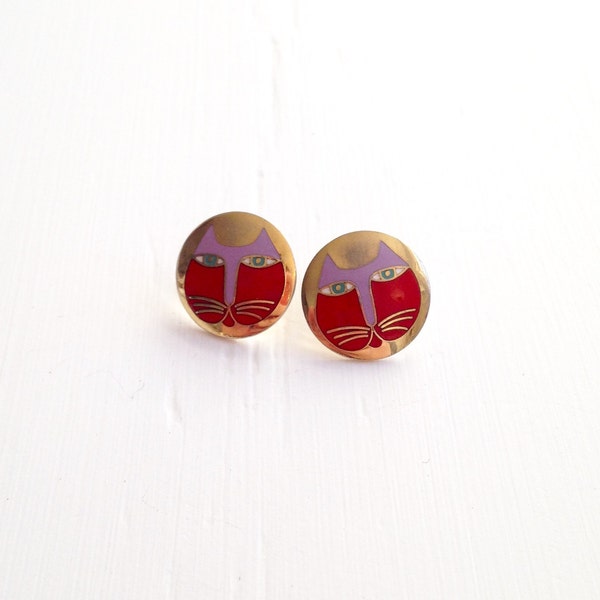 Vintage Laurel Burch Cat Earrings // Cat Post Earrings // Abstract Jewelry