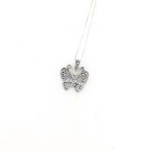 Vintage 925 Sterling Silver Butterfly Marcasite Pendant Necklace