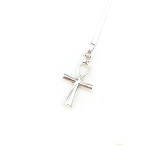 Vintage 925 Sterling Silver Mexico Statement Modernist Egyptian Ankh Cross Pendant Necklace