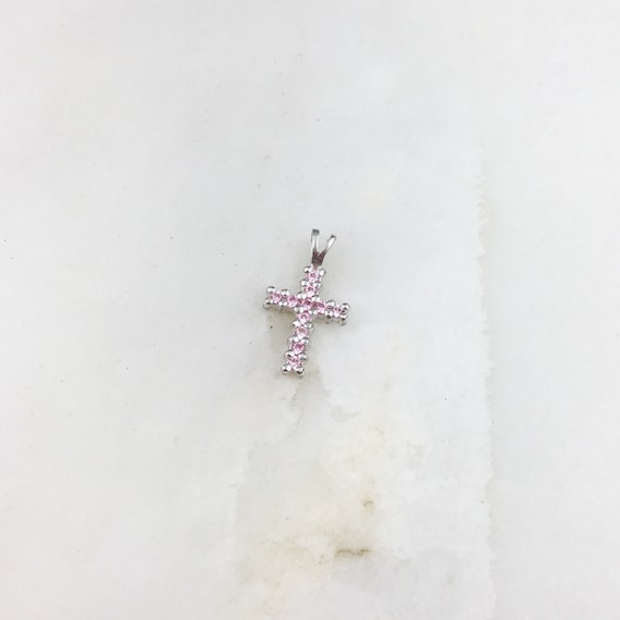 Vintage 925 Sterling Silver Pink Glass Religious … - image 2