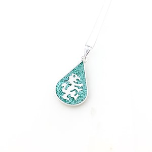 Vintage 925 Sterling Silver Mexico Taxco Turquoise Dragon Mythical Southwest Pendant Necklace