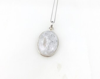 Vintage 925 Sterling Silver Moonstone Crystal Gemstone Pendant Necklace