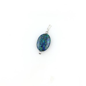 Vintage 925 Sterling Silver Green Blue Azurite Gemstone Charm Pendant Necklace