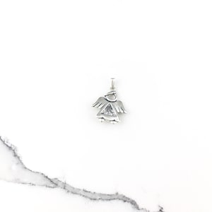 Vintage 925 Sterling Silver CZ Diamond Angel Religious Charm Pendant Necklace