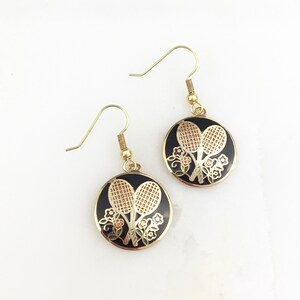 Vintage Cloisonne Chinese Enamel Tennis Dangle Earrings