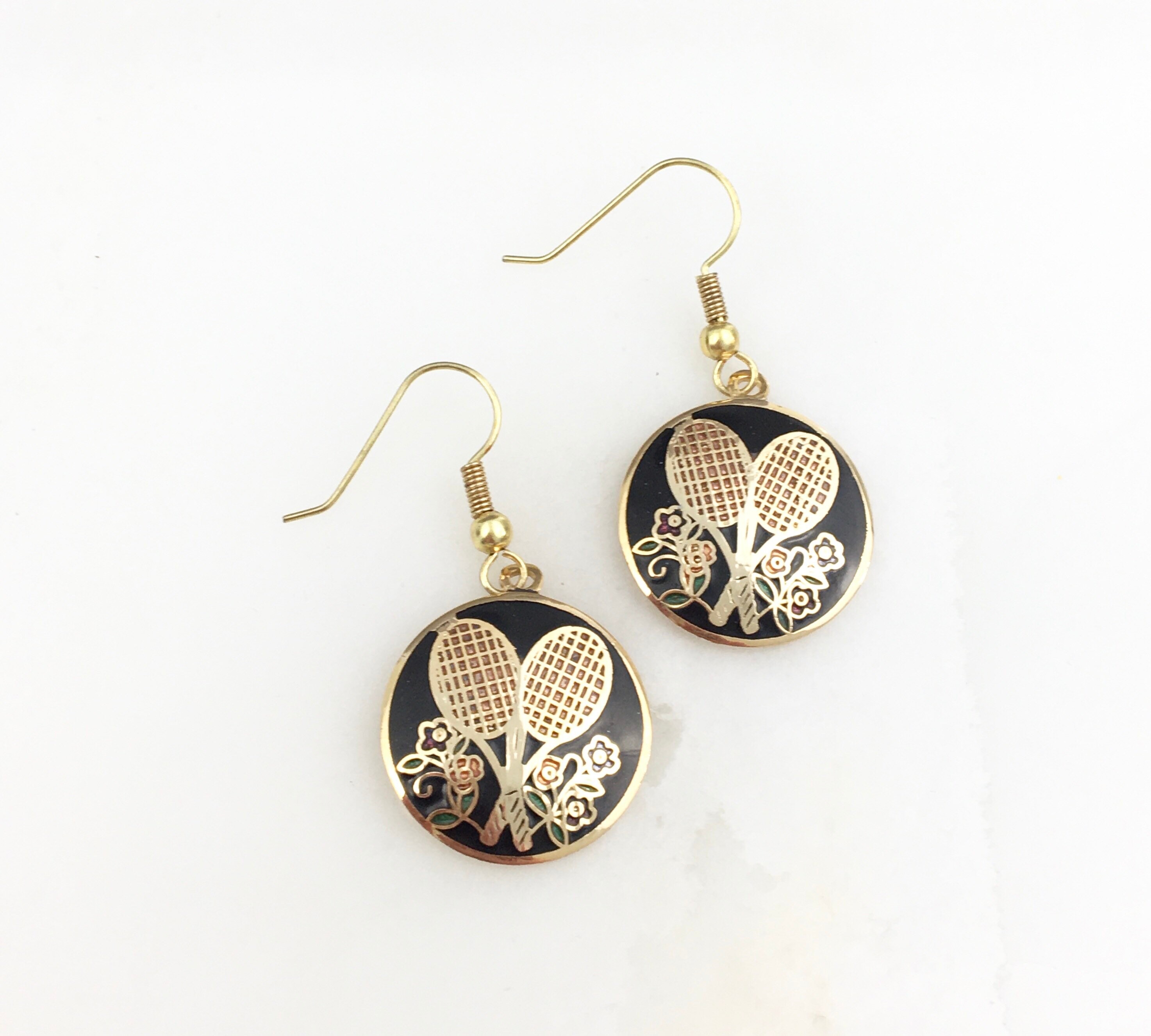 Boucles D'oreilles Pendantes Vintage émail Cloisonné – Longues – Percées – Occasion Parfait état