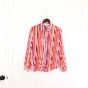 Vintage Y2K Jones New York Pink Striped 100% Silk Blouse Top Women’s Size 12