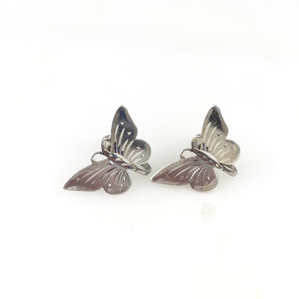 Vintage 925 Antique Sterling Silver Butterfly Screw Back Earrings