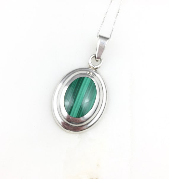 Vintage 925 Sterling Silver Mexico Green Malachit… - image 1