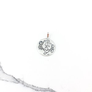 Vintage 925 Mexico Sterling Silver Modernist Girl Boys Kid Pendant Necklace
