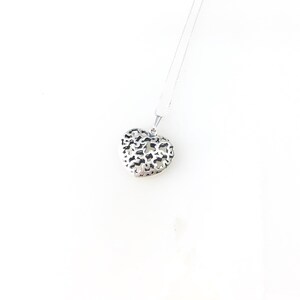 Vintage 925 Sterling Silber Deco Filigree Puffy Herz Charm Anhänger Halskette
