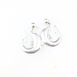 Orecchini pendenti vintage in argento sterling 925 a forma di delfino modernista Taxco, Messico