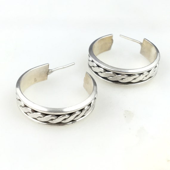 Vintage 925 Sterling Silver Modernist Hoop Earrin… - image 2