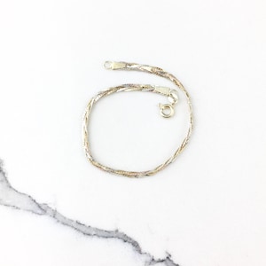 Vintage 925 Sterling Silver Rose Gold Vermeil Braided Chain Link Minimal Stacking Bracelet 7”