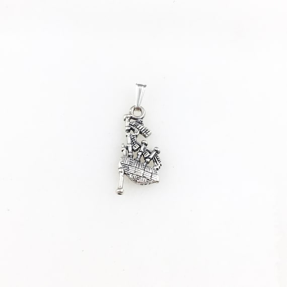 Vintage 925 Sterling Silver Bagpipes Charm Pendan… - image 1