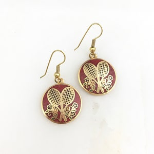 Vintage Cloisonne Chinese Enamel Tennis Dangle Earrings