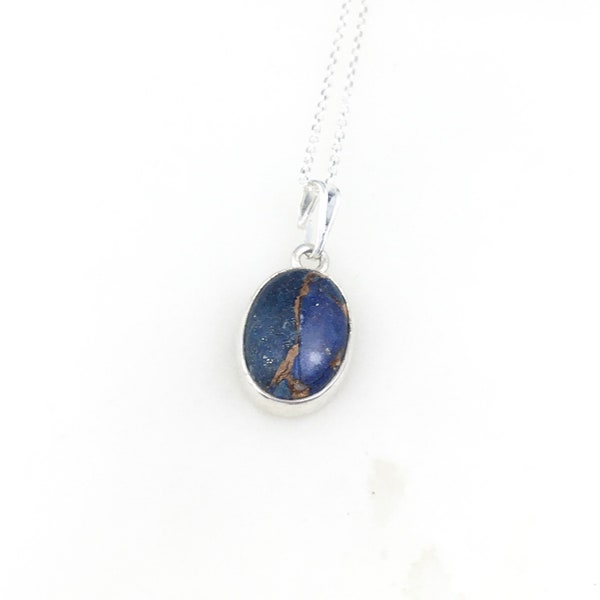 Vintage 925 Sterling Silver Blue Lapis Lazuli Gemstone Pendant Necklace