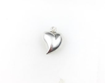 Vintage 925 Sterling Silver Puffy Heart Hollow Charm Pendant Necklace