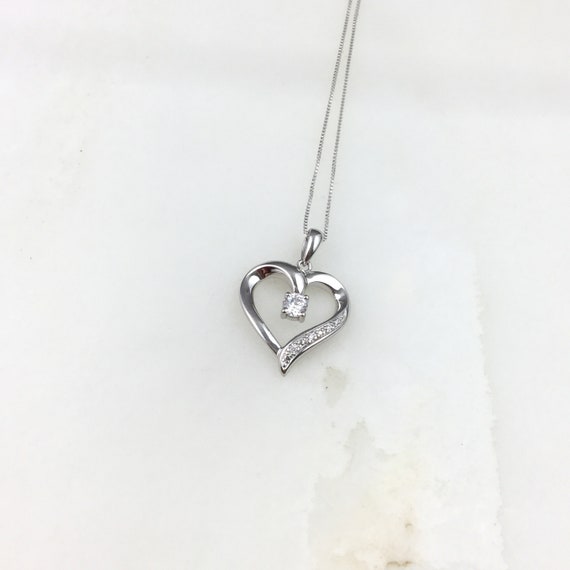 Vintage 925 Sterling Silver CZ Diamond Heart Pend… - image 2