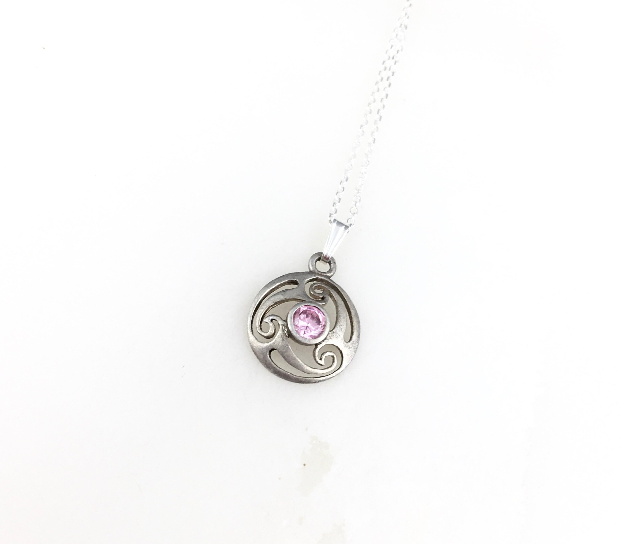 Vintage 925 Sterling Silver Pink Glass 