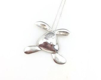 Vintage 925 Sterling Silver Bunny Rabbit Charm Pendant Necklace