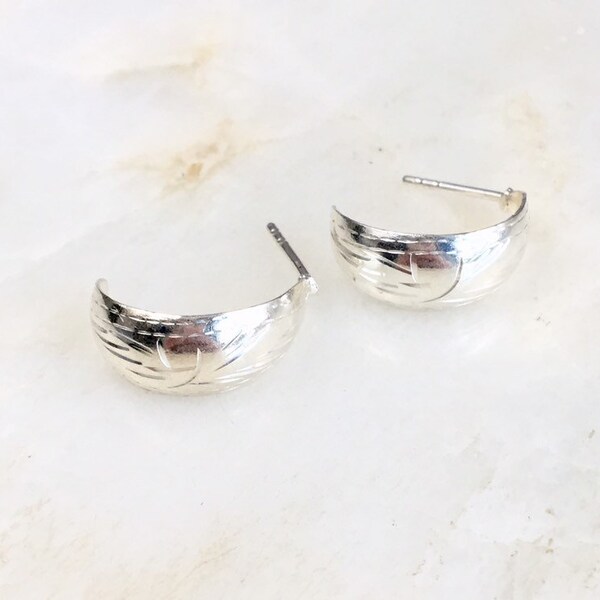 Vintage 925 Sterling Silver Etched Hoop Earrings