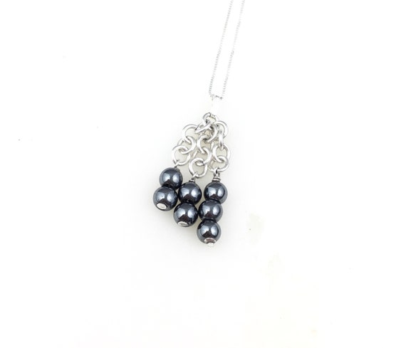 Vintage 925 Sterling Silver Gray Hematite Beaded … - image 1