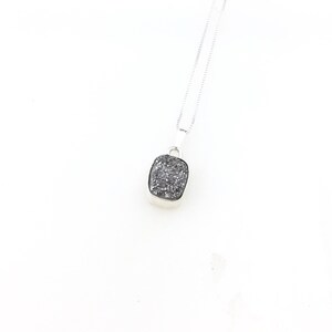 Vintage 925 Sterling Silver Gray Druzy Quartz Gemstone Pendant Necklace
