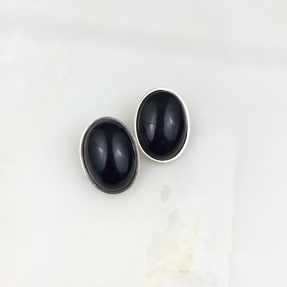 Vintage 925 Sterling Silver Onyx Stud Earrings - image 2