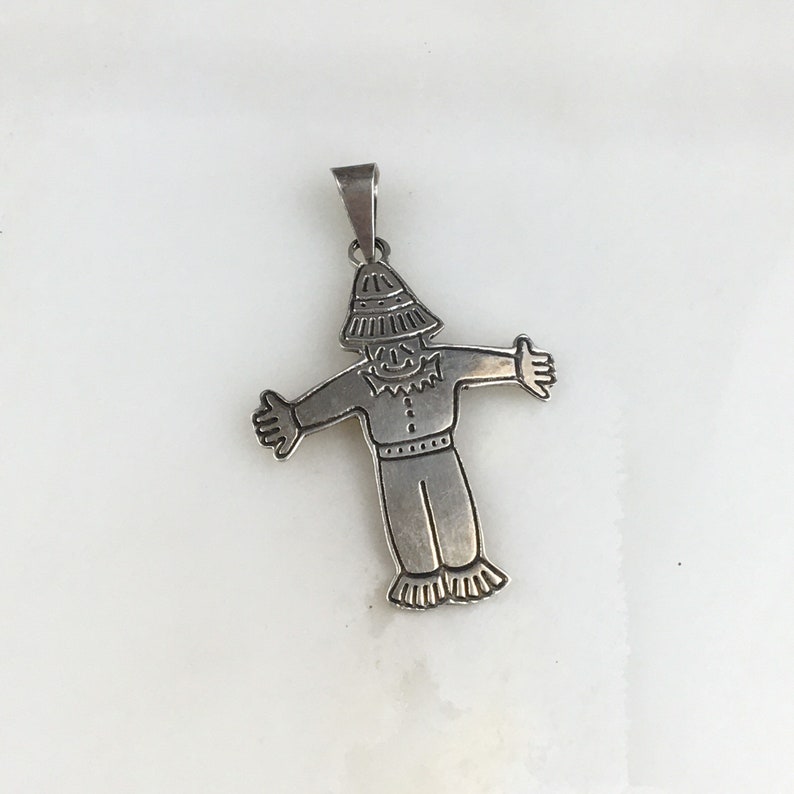 Vintage 925 Sterling Silver Mexico Taxco Scarecrow Fall Autumn Pendant Necklace