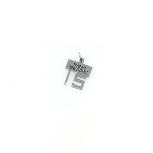 Vintage 925 Sterling Silver Happy 15th Birthday Charm Pendant Necklace