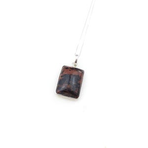 Vintage 925 Sterling Silver Mahogany Obsidian Gemstone Pendant Necklace