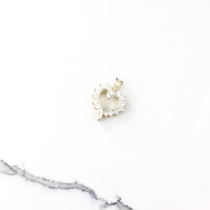 Vintage 925 Sterling Silver Gold Vermeil CZ Diamond Heart Pendant Necklace