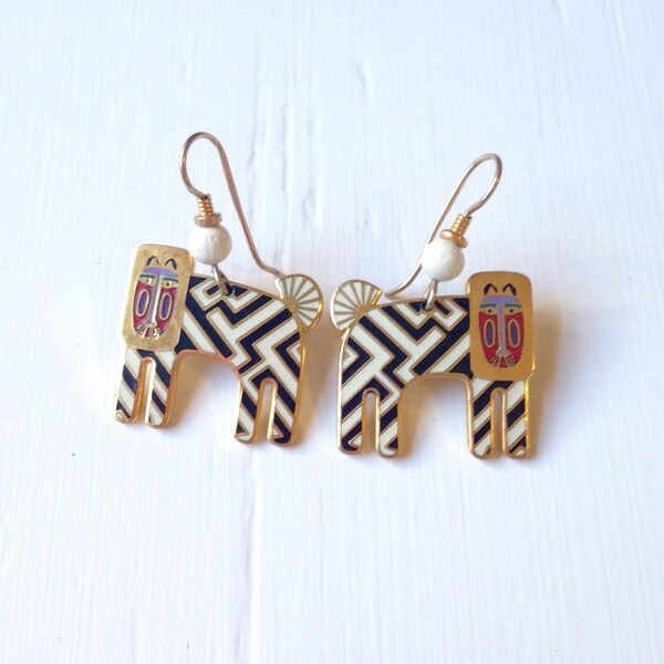 Vintage Laurel Burch Zebra Earrings // Abstract Earrings
