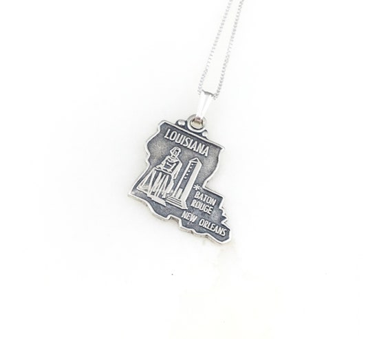 Vintage 925 Sterling Silver Louisiana State Charm Pendant