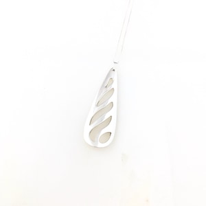 Vintage 925 Mexico Taxco Sterling Silver Teardrop Modernist Pendant Necklace