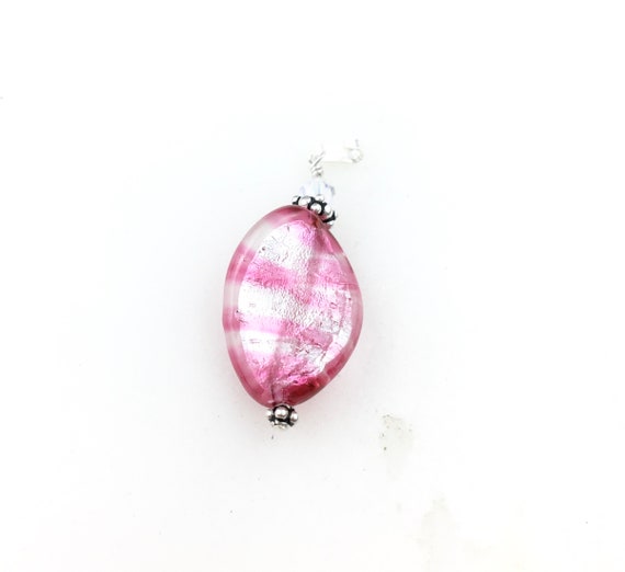 Vintage 925 Sterling Silver Pink Dichroic Glass P… - image 1