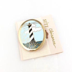 Vintage Gold Tone Emaille Chinese Cloisonne Nautische Vuurtoren Broche Pin