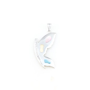 Vintage 925 Sterling Silver Mother Of Pearl Butterfly Pendant Necklace