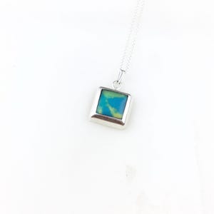 Vintage 925 Sterling Silver Mexico Blue Green Minimal Square Charm Pendant Necklace