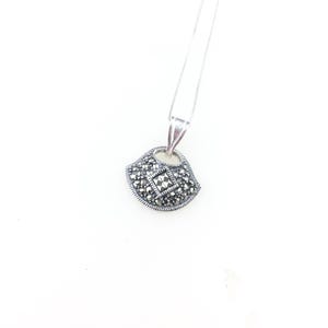 Vintage 925 Sterling Silver Judith Jack Marcasite Deco Minimal Pendant Necklace
