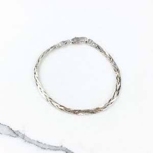 Vintage 925 Sterling Silver Rose Gold Vermeil Braided Chain Link Minimal Stacking Bracelet 7”