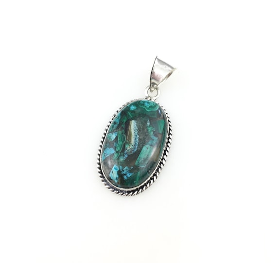 Vintage 925 Sterling Silver Green Malachite Gemstone Mosaic