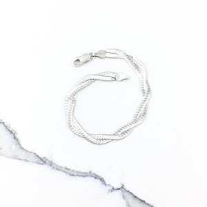 Vintage 925 Sterling Silber Deco Kettenlink Geflochtenes Stapeln Skinny Armband 7,5 ”