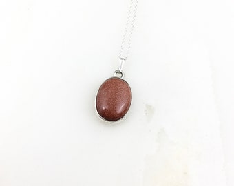 Vintage 925 Sterling Silver Goldstone Gemstone Pendant Necklace